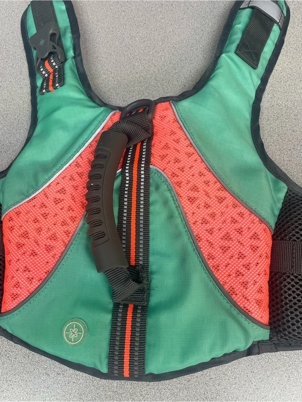 Green and Coral Padded Dog Harness with Top Handle